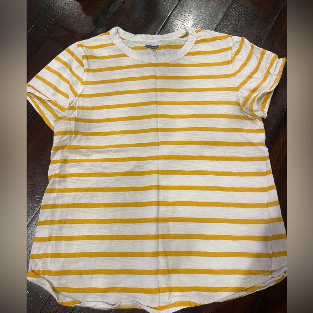 Old Navy Medium Tee, White and Yellow Striped